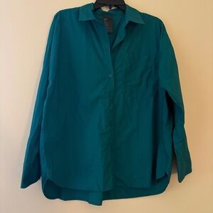 H&M Teal Long Sleeve Button Down Shirt 100% Cotton Collared Oversized Fit S
